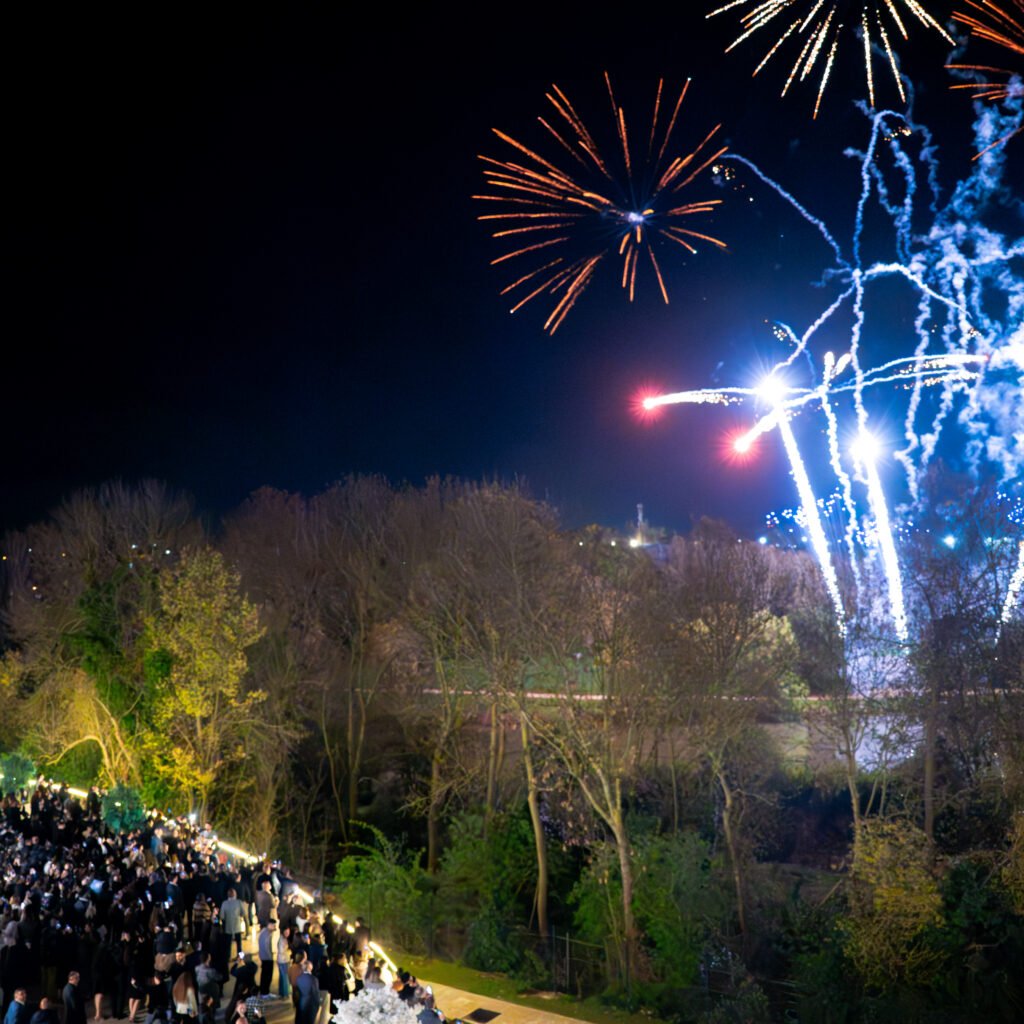 Feu d'artifice bleu et blanc tiré de nuit